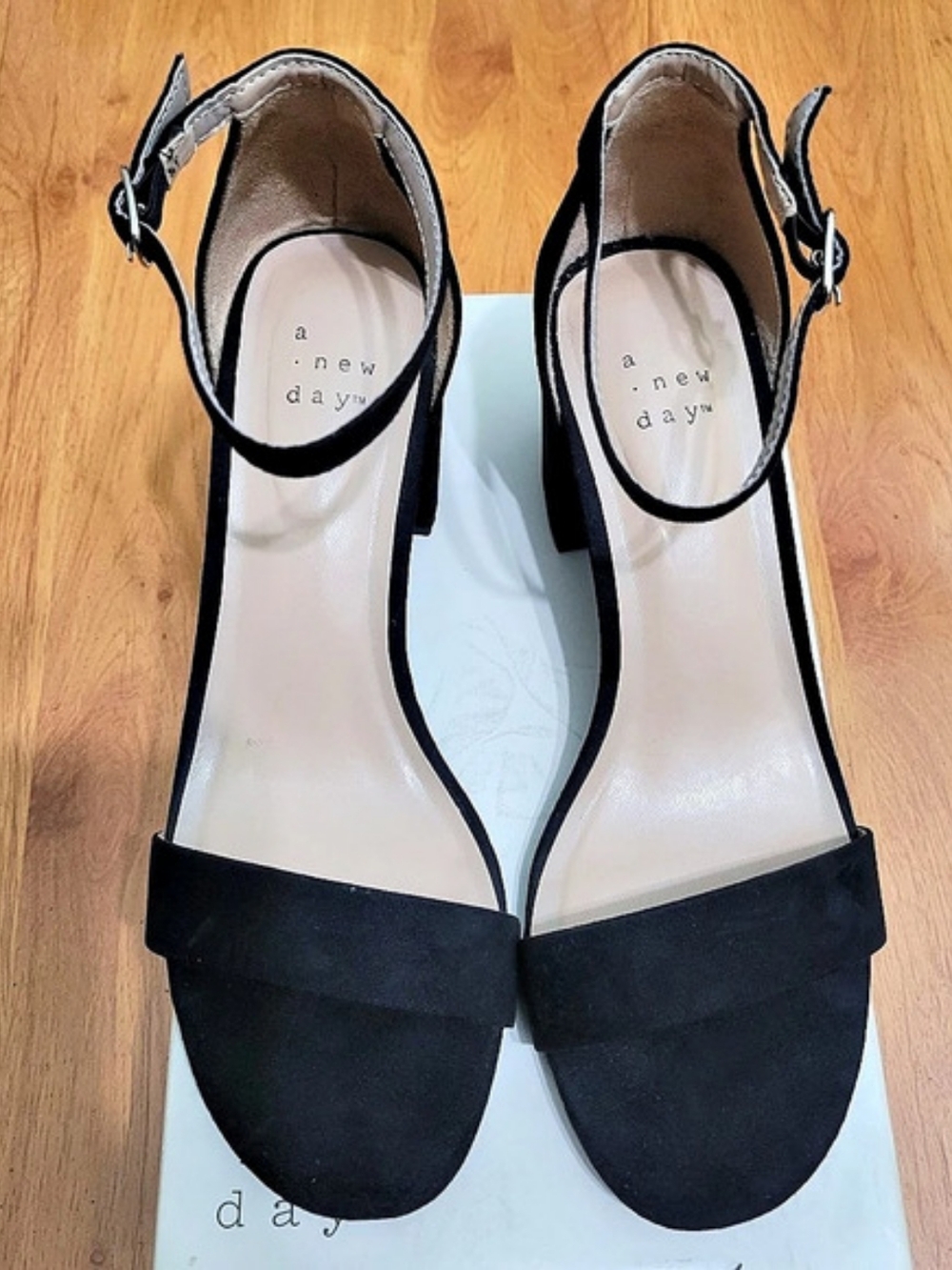 Michaela Black Ankle Strap Block Heel Sandals Size 7
